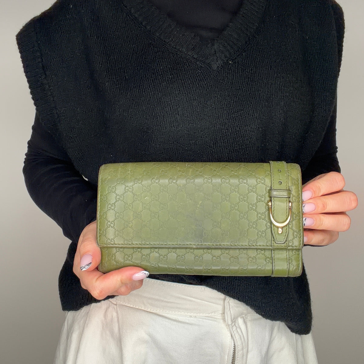 Gucci Guccisima Green Horsebit Flap Wallet Long