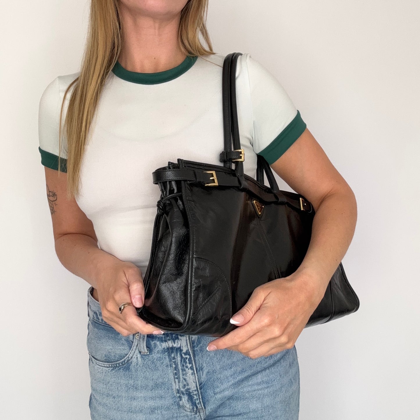 Prada Bonnie Large Black Soft Lux with Strap