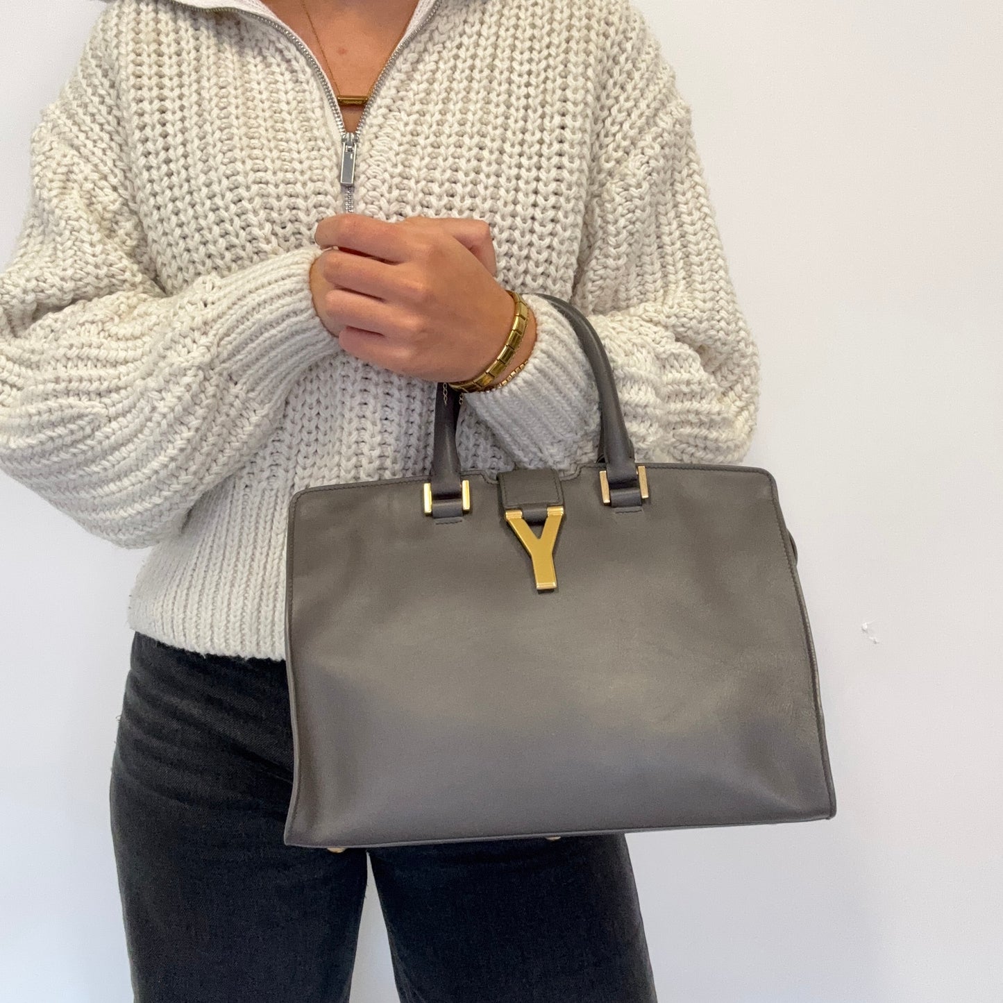 Saint Laurent Cabas Y Tote Grey Leather 2013