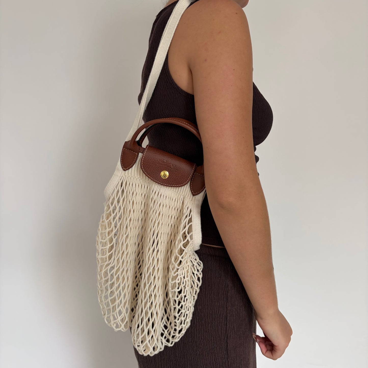 Longchamp Le Pliage Filet Large Mesh Bag Ecru