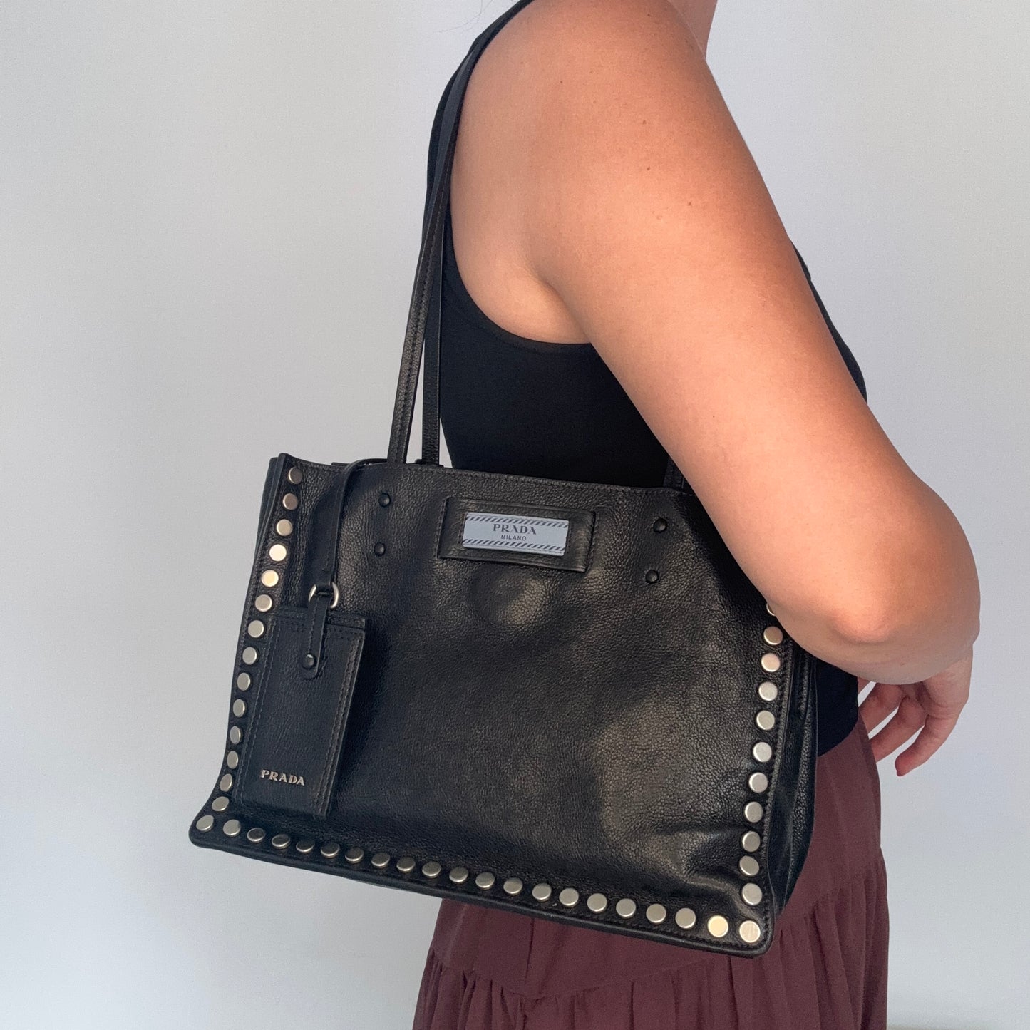 Prada Etiquette Tote Studded Small Black