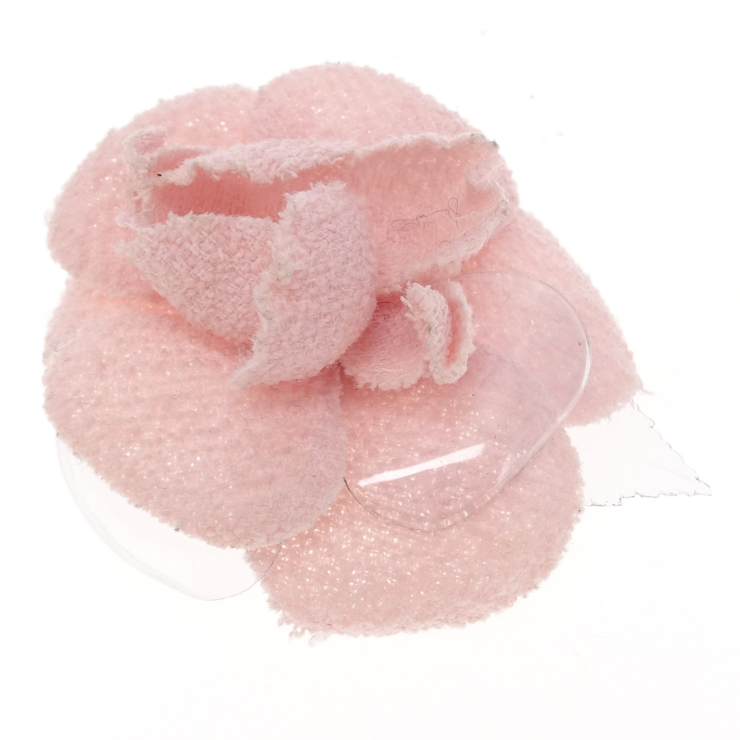 Chanel Camellia Brooch Pink Tweed and PVC