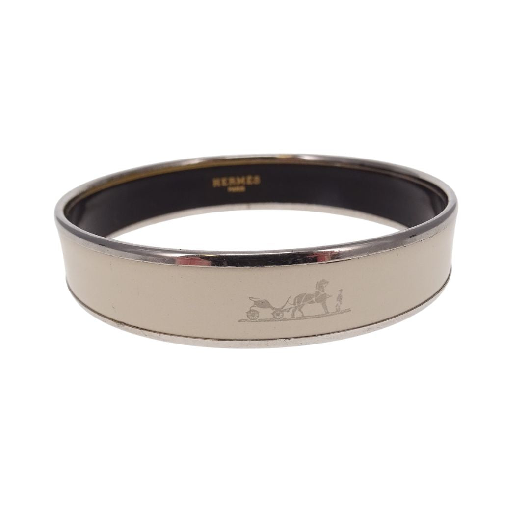 Hermes Printed Enamel Bangle Wide Ivory Small