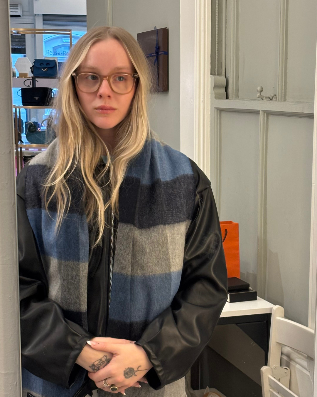 Burberry Scarf Grey/Navy/Blue Check 100% Lambswool