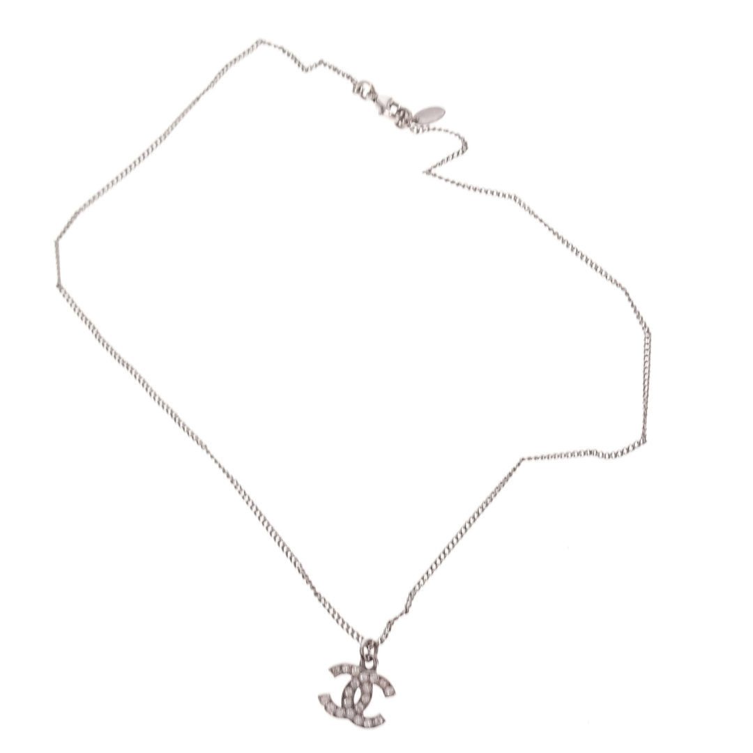 Chanel CC Strass Silvertone Small Pendant Necklace 2009