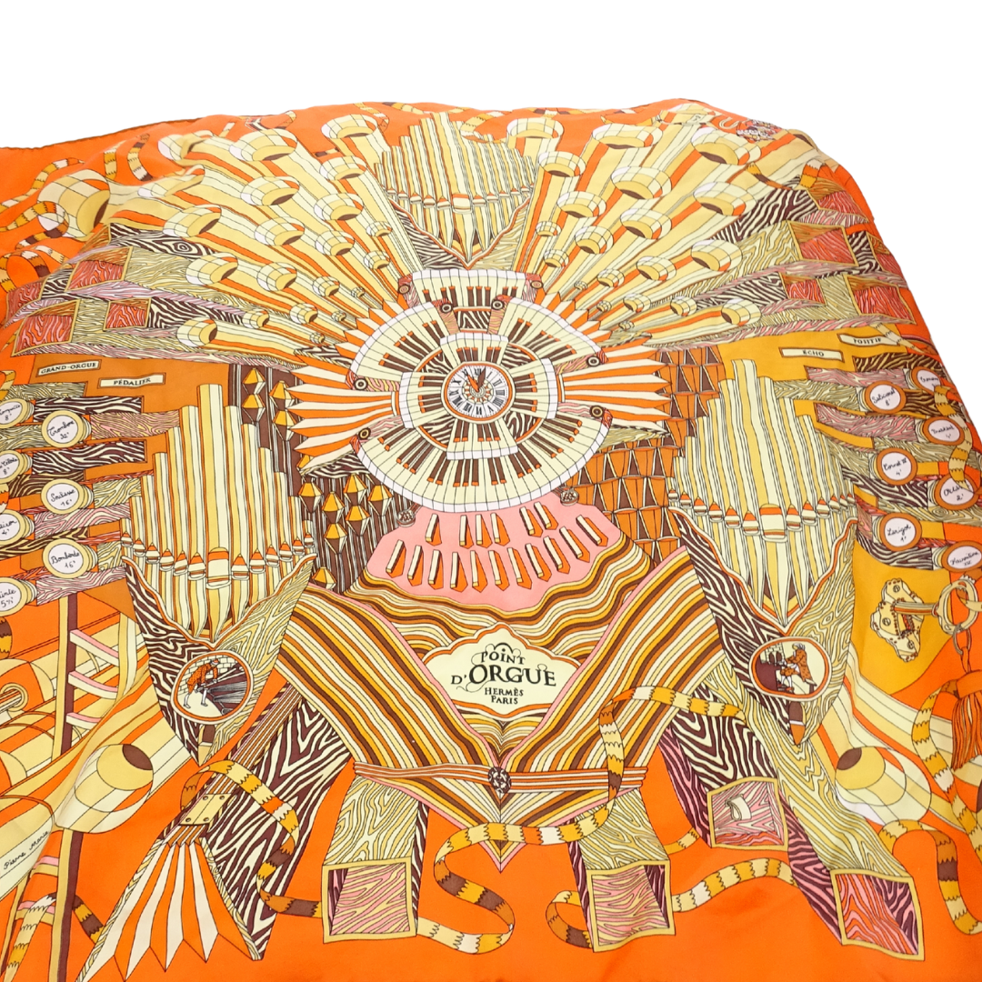 Hermes Point D'Orgue Scarf 90 Orange 100% Silk