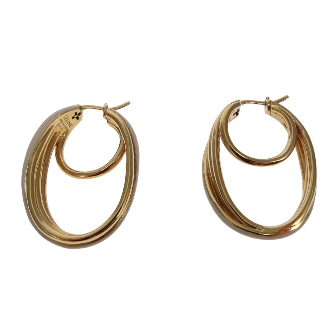 Celine Hoop Earrings Goldtone and Enamel