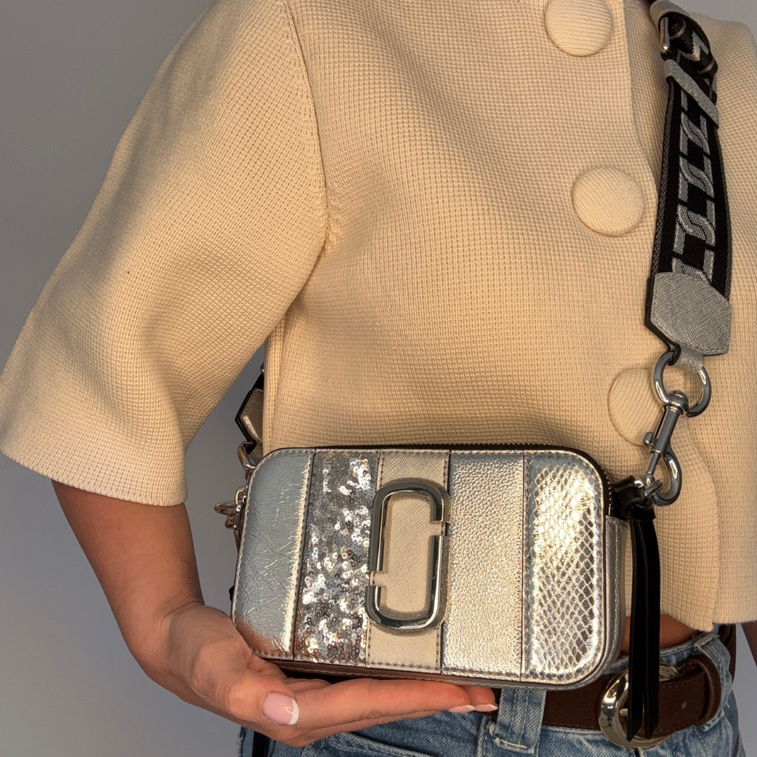 Marc Jacobs Snapshot Silver Sequin Snake Stripe