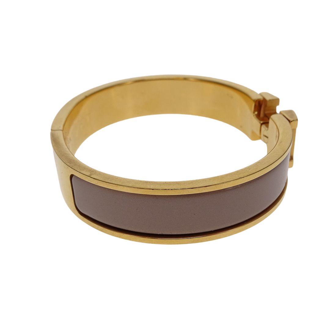 Hermes Clic H Bracelet Marron Glace Petit Modele Gold