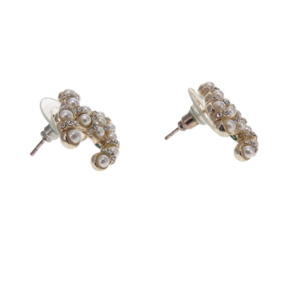 Chanel Costume Pearl & Goldtone Metal CC Earrings