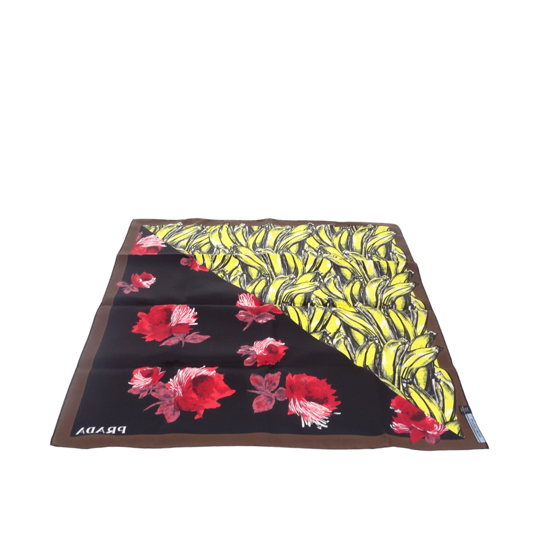 Prada Silk Scarf 55cm Banana and Flower Print