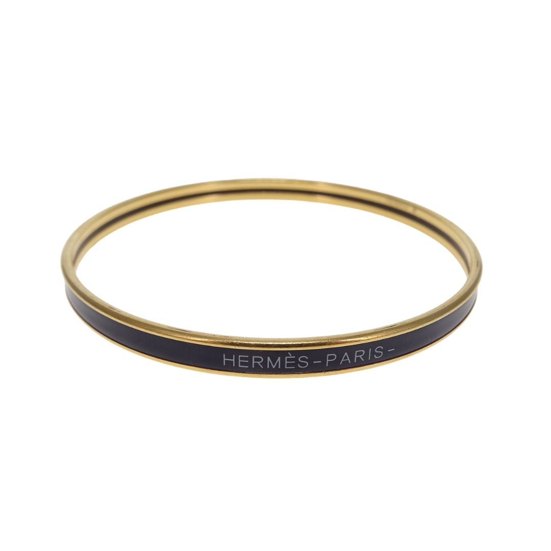 Hermes Printed Enamel Bangle 65 Blue & Gold