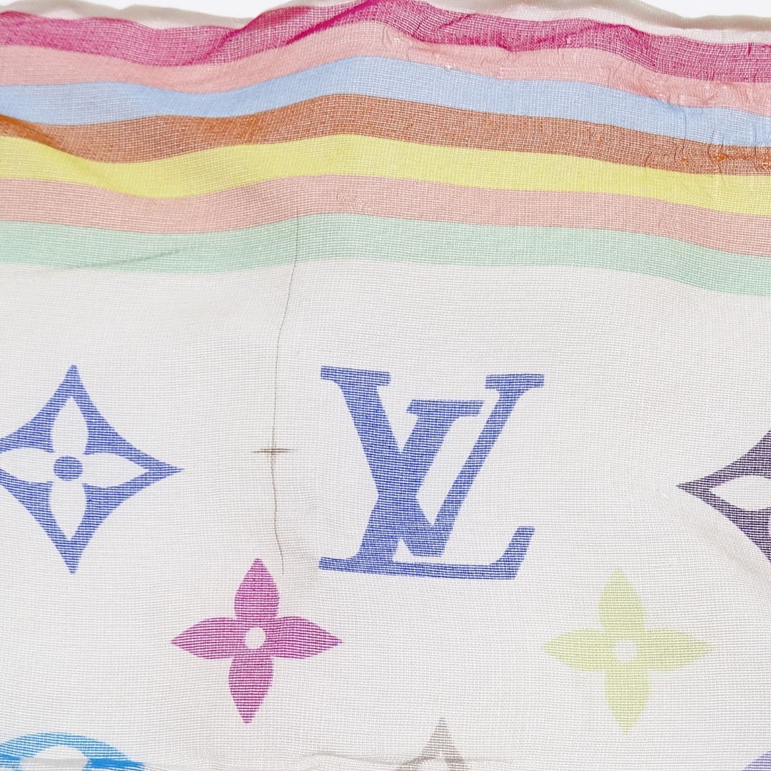 Louis Vuitton Square Scarf White/Multi Monogram 100% Silk 45cm