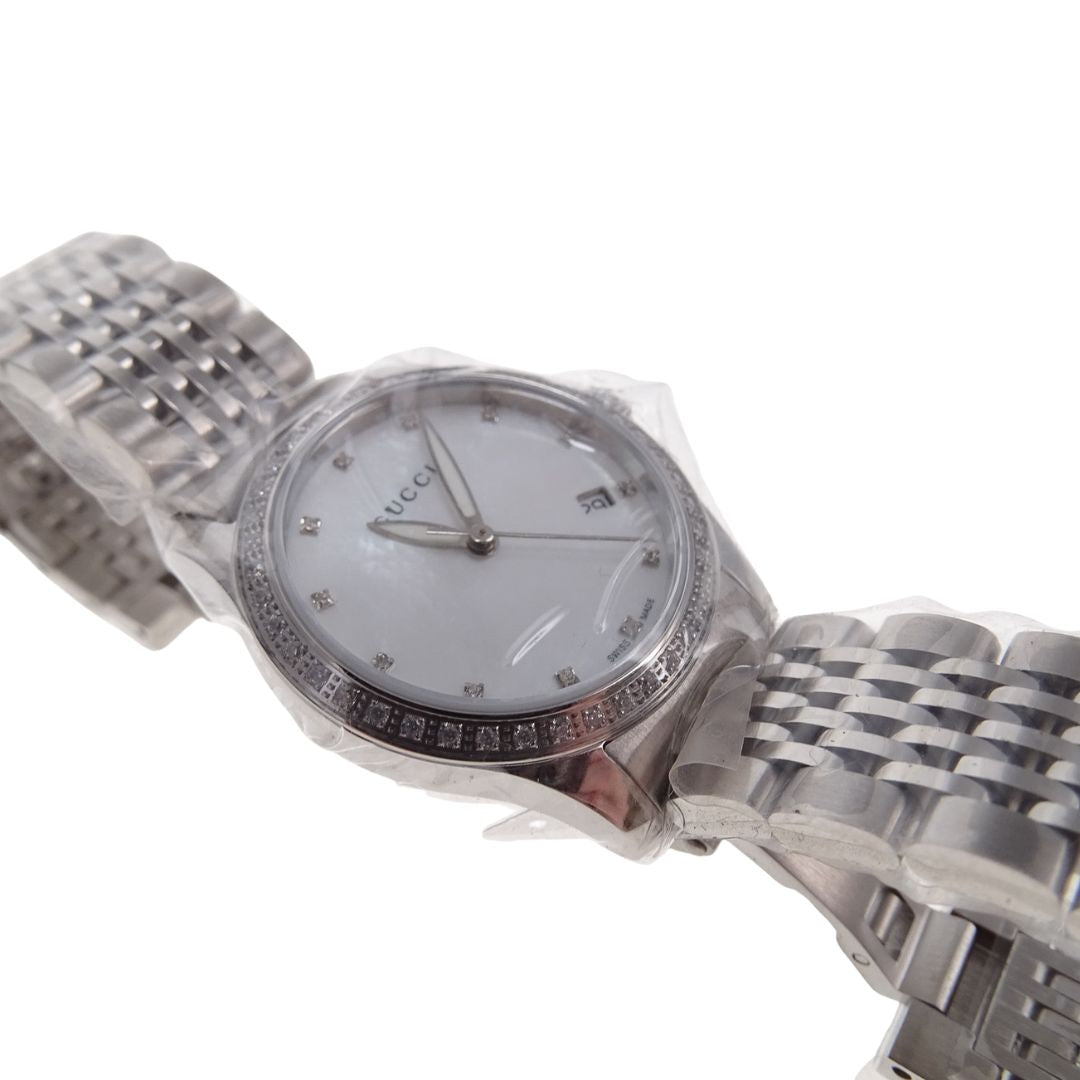 Gucci G-Timeless Steel Watch 29mm With Mother Of Pearl Dial And Strass