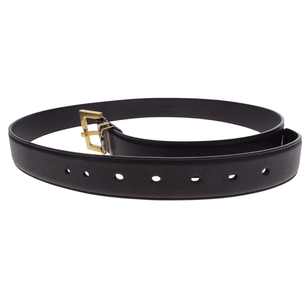Saint Laurent Cassandre Buckle Belt In Black Smooth Leather 85cm
