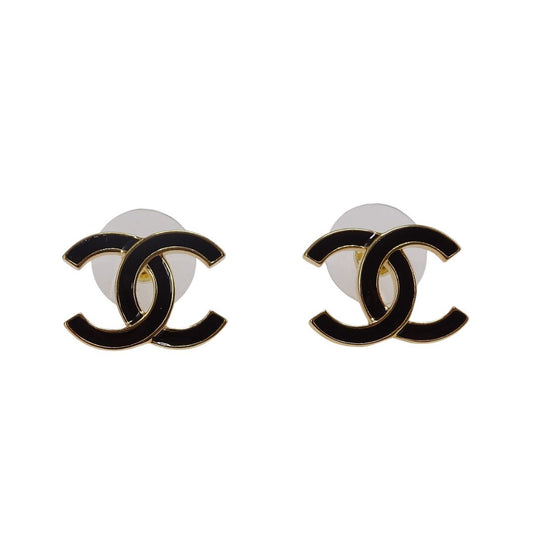 Chanel CC Earrings Goldtone and Black Enamel 2025