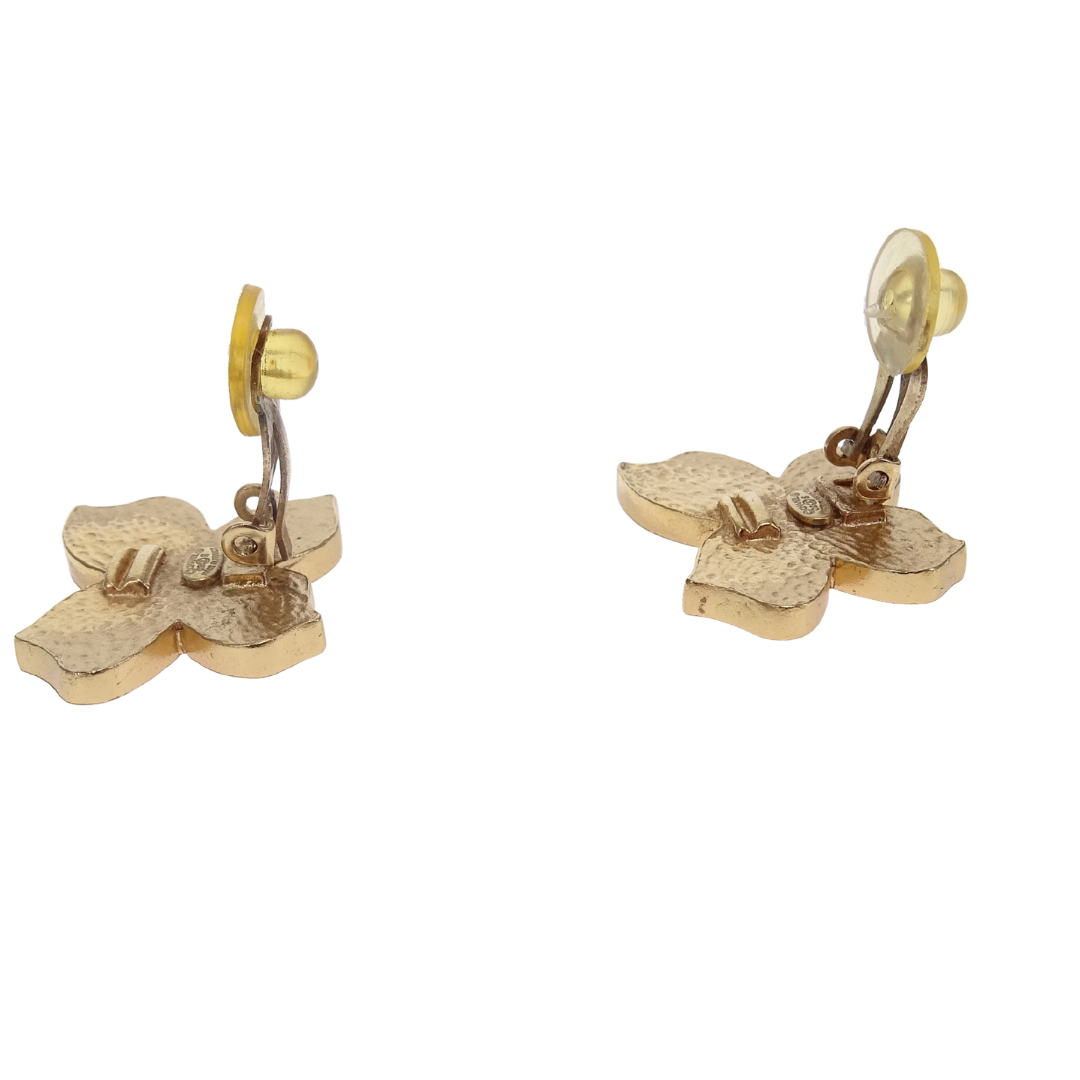 Chanel Clip On Earrings Butterfly Shape Orange Enamel/Goldtone 2002