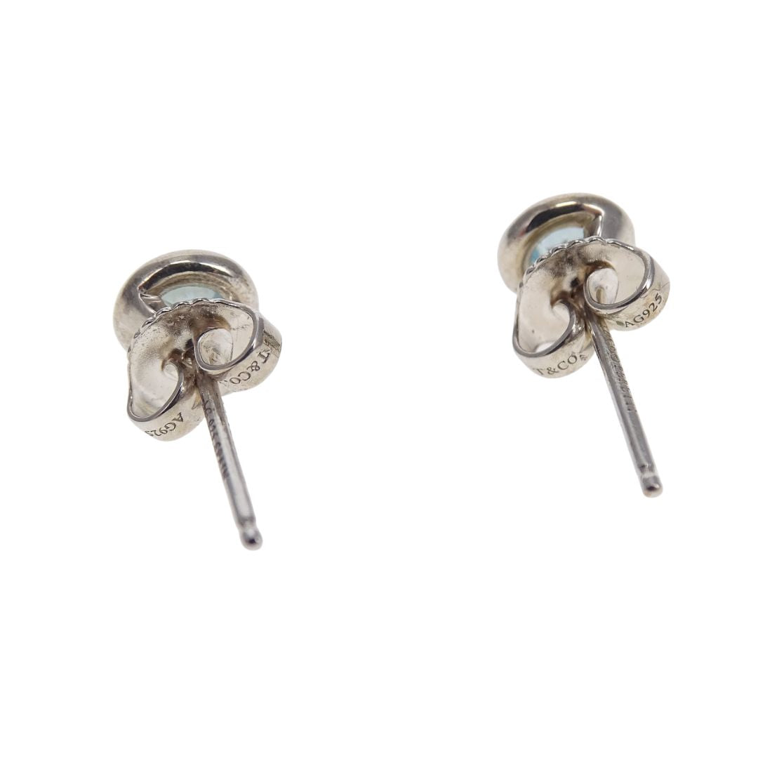 Tiffany & Co Elsa Peretti Colour By The Yard Aquamarine Diamond Earrings Sterling Silver