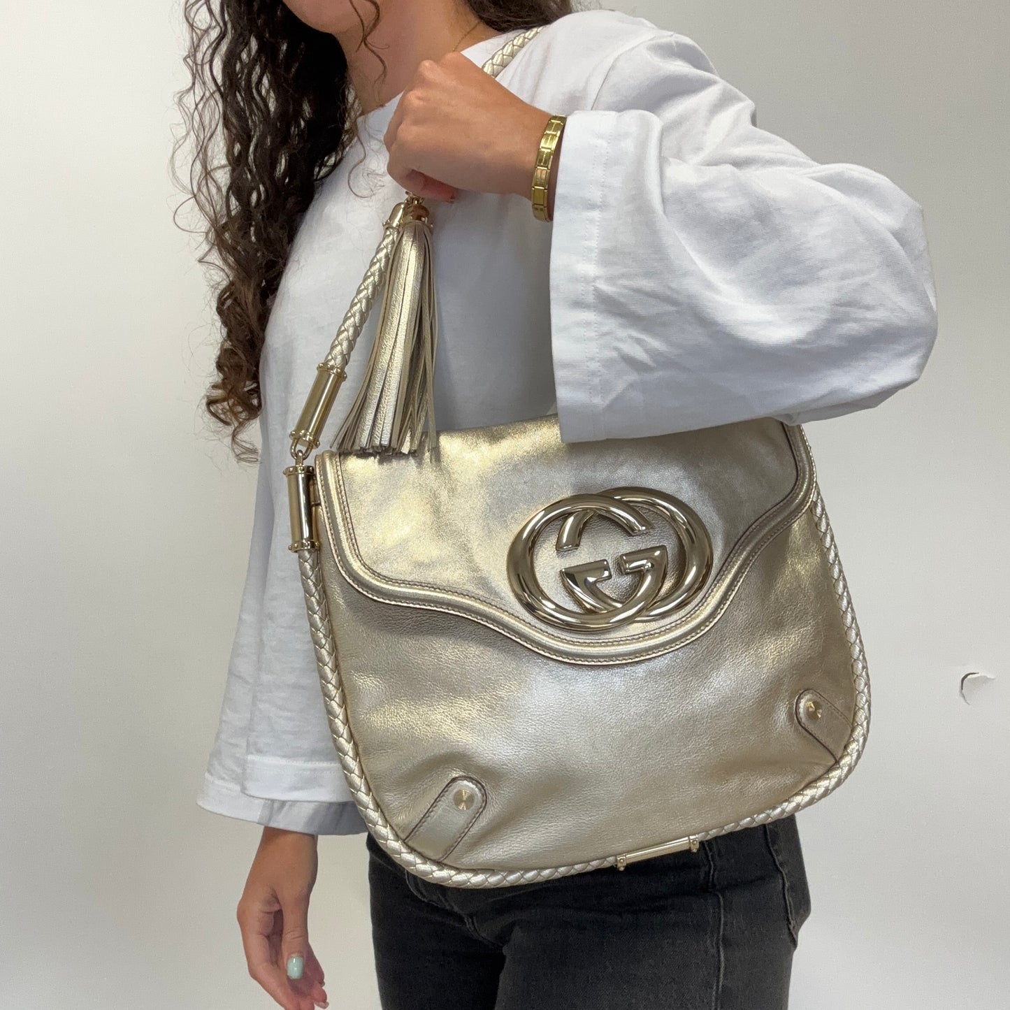 Gucci Britt Hobo Gold Metallic Leather Vintage