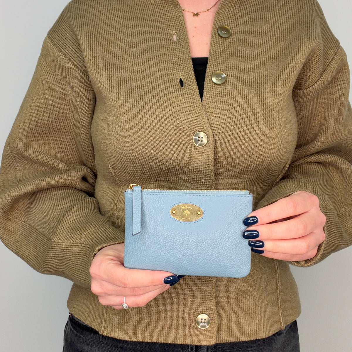 Mulberry Plaque Small Zip Coin Pouch Blue GHW