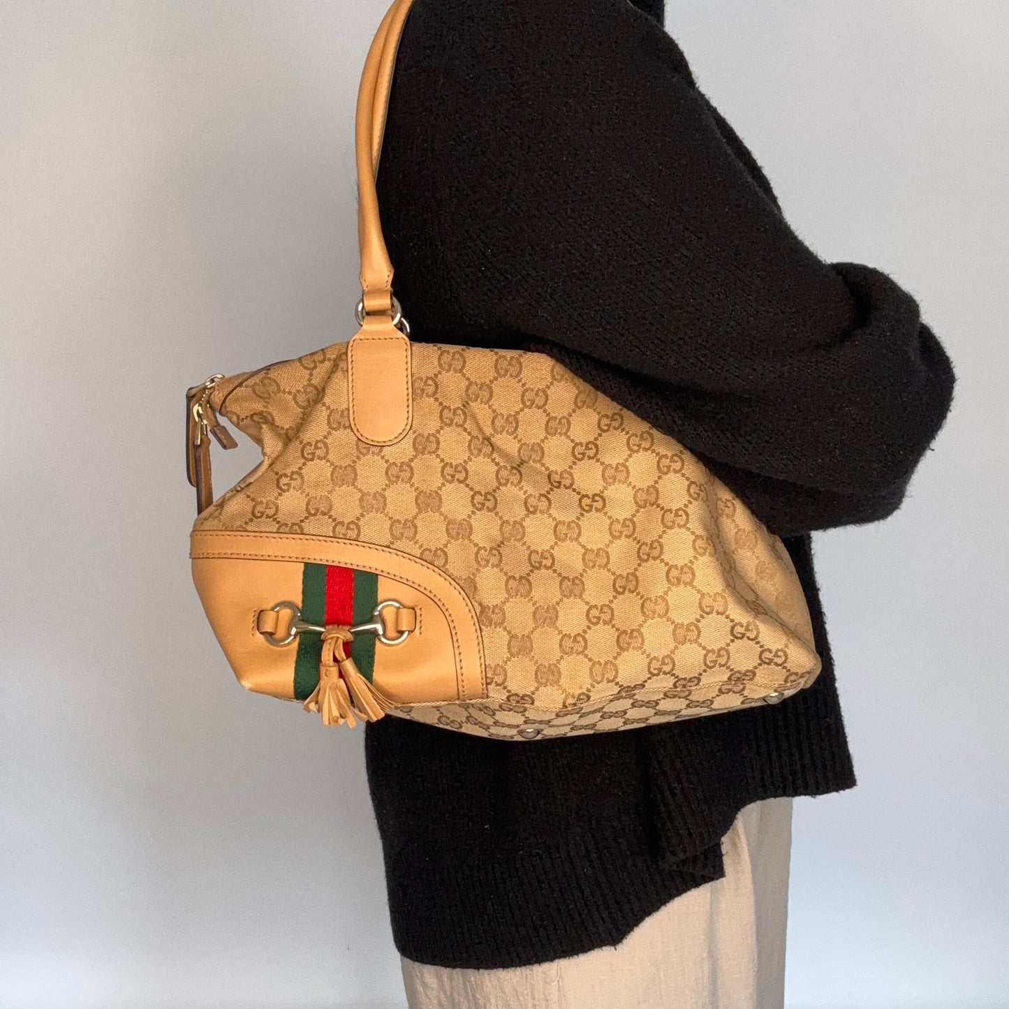 Gucci Horsebit Web Handbag GG Canvas