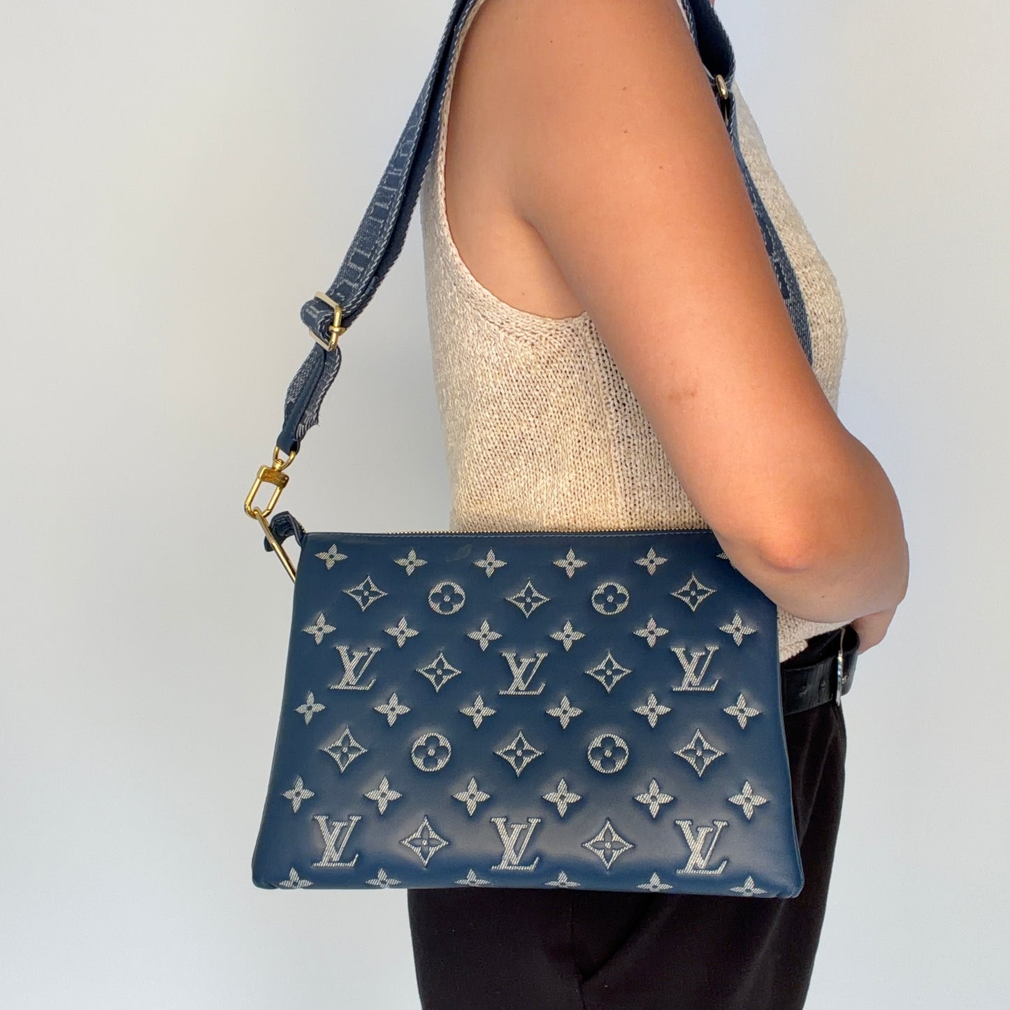 Louis Vuitton Coussin PM Denim Blue Leather with Denim Strap (NFID)