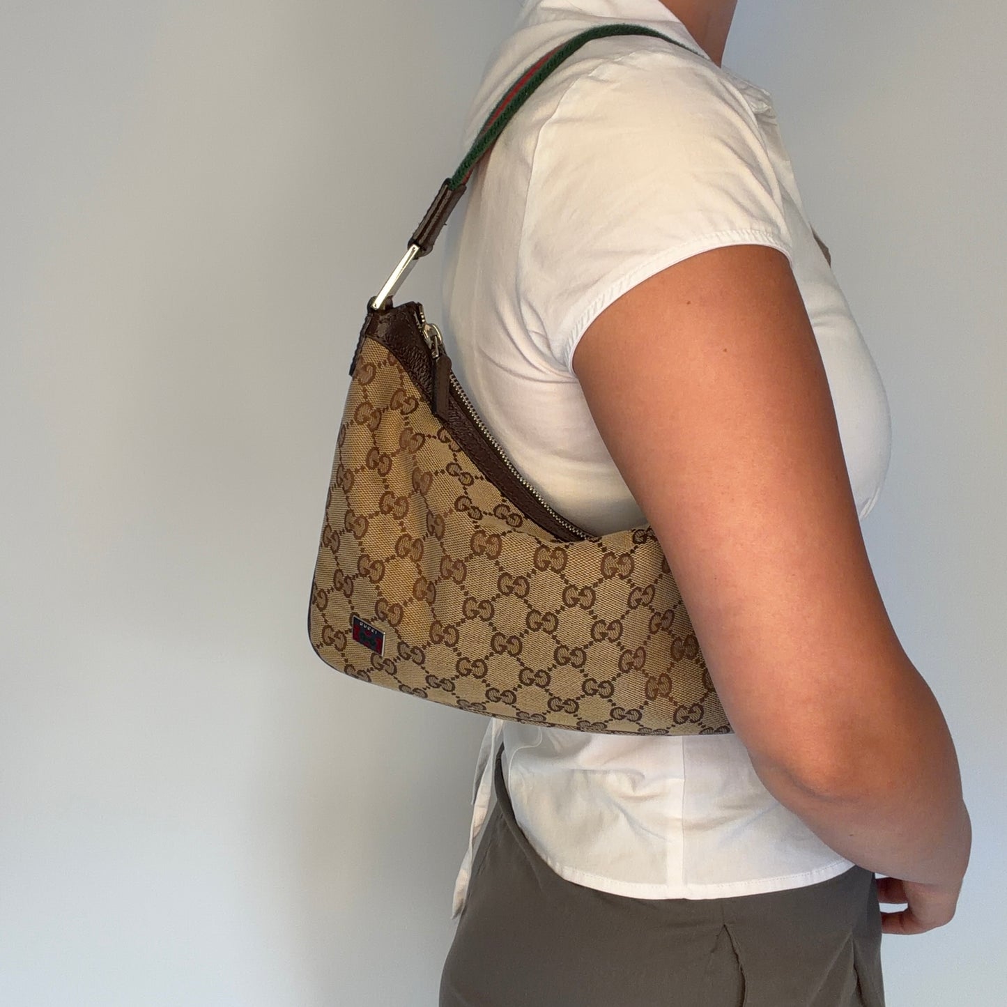 Gucci Shoulder Bag Vintage GG Canvas and Horsebit Detailing