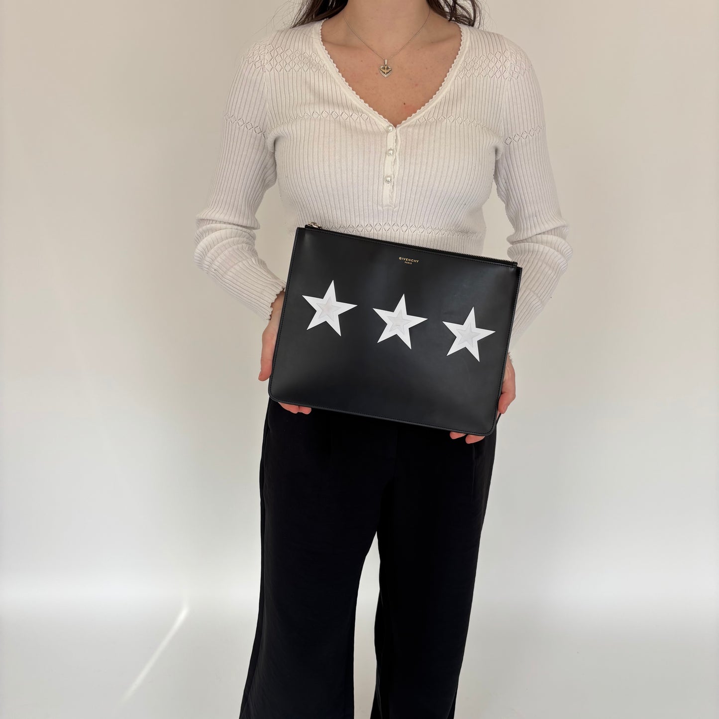 Givenchy Star Print Black Leather Clutch
