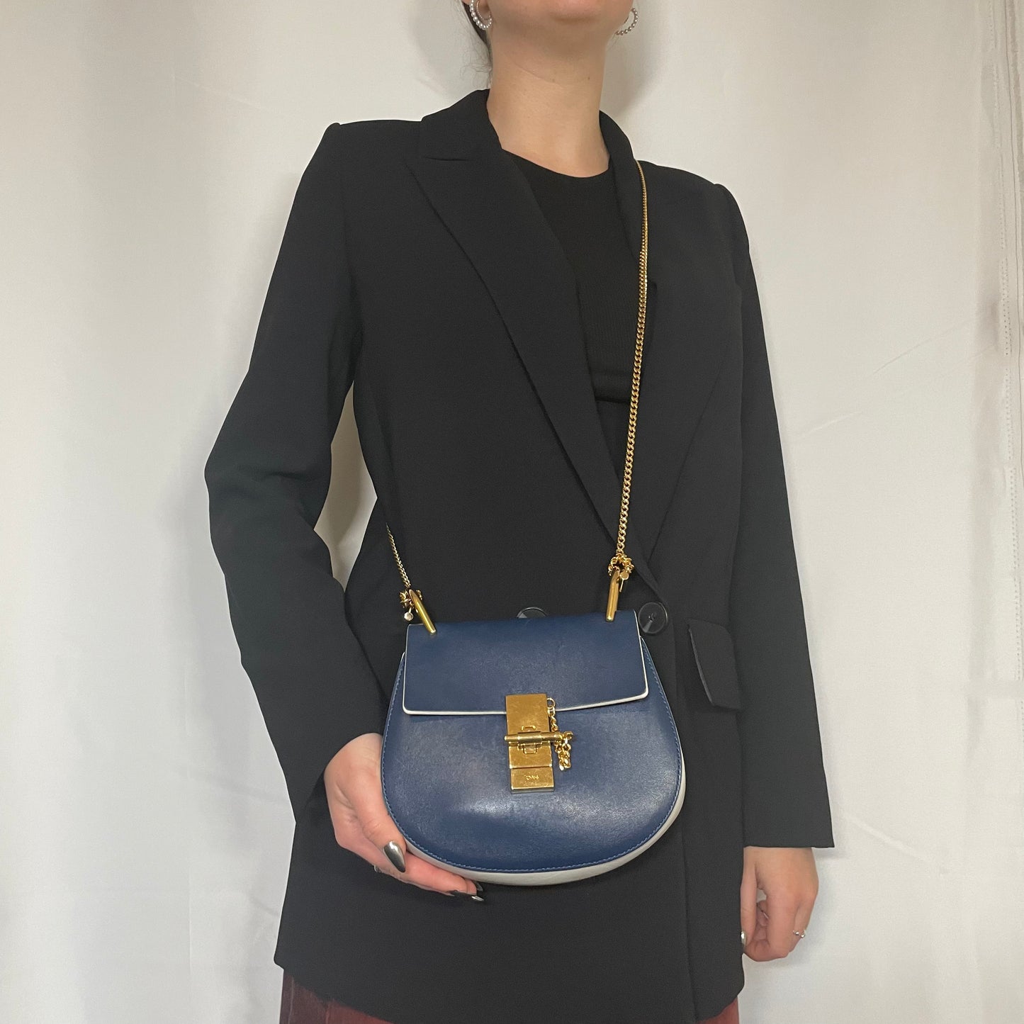 Chloe Royal Navy Bi Colour Calf Leather Mini Drew