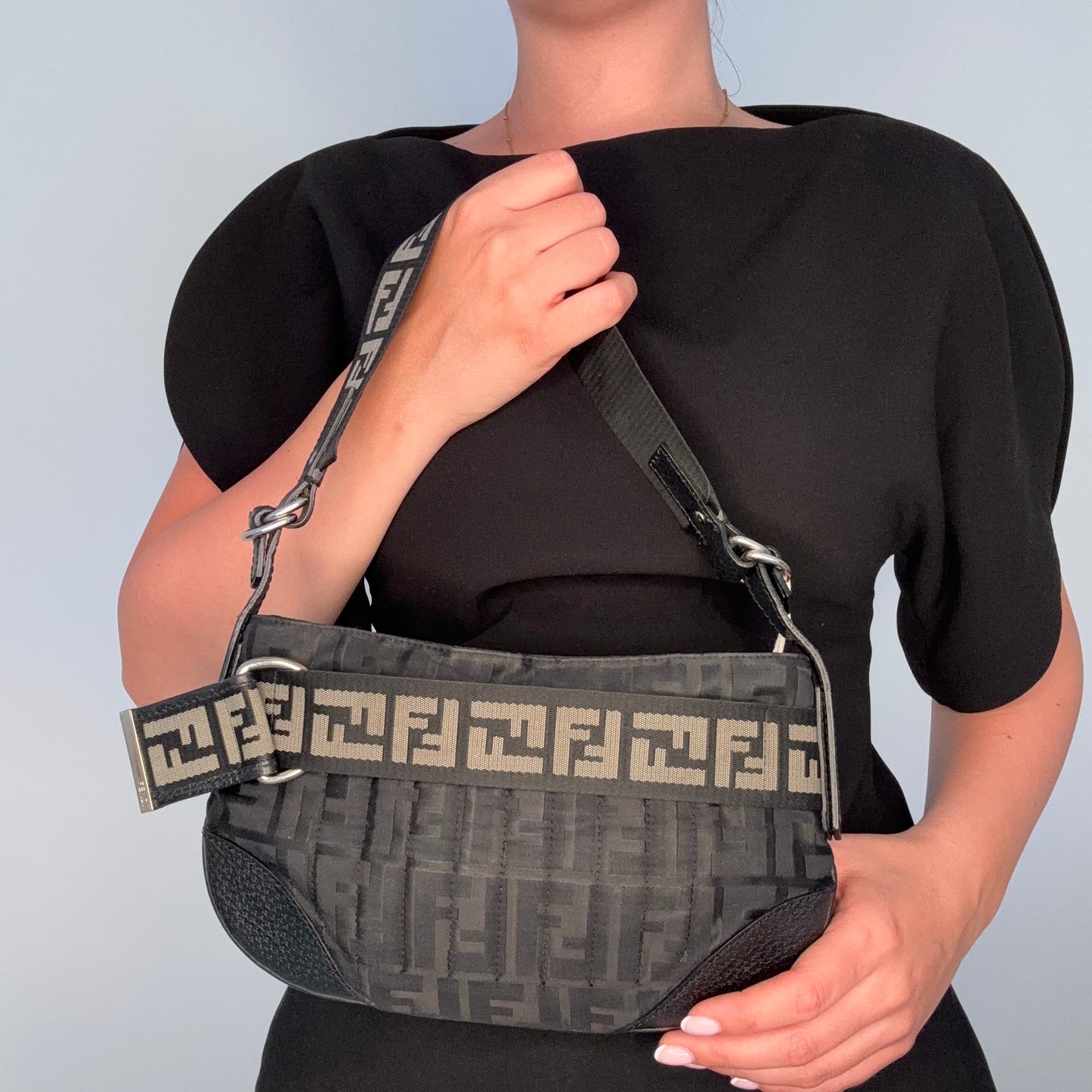 Fendi Vintage Black Zucca Shoulder Bag