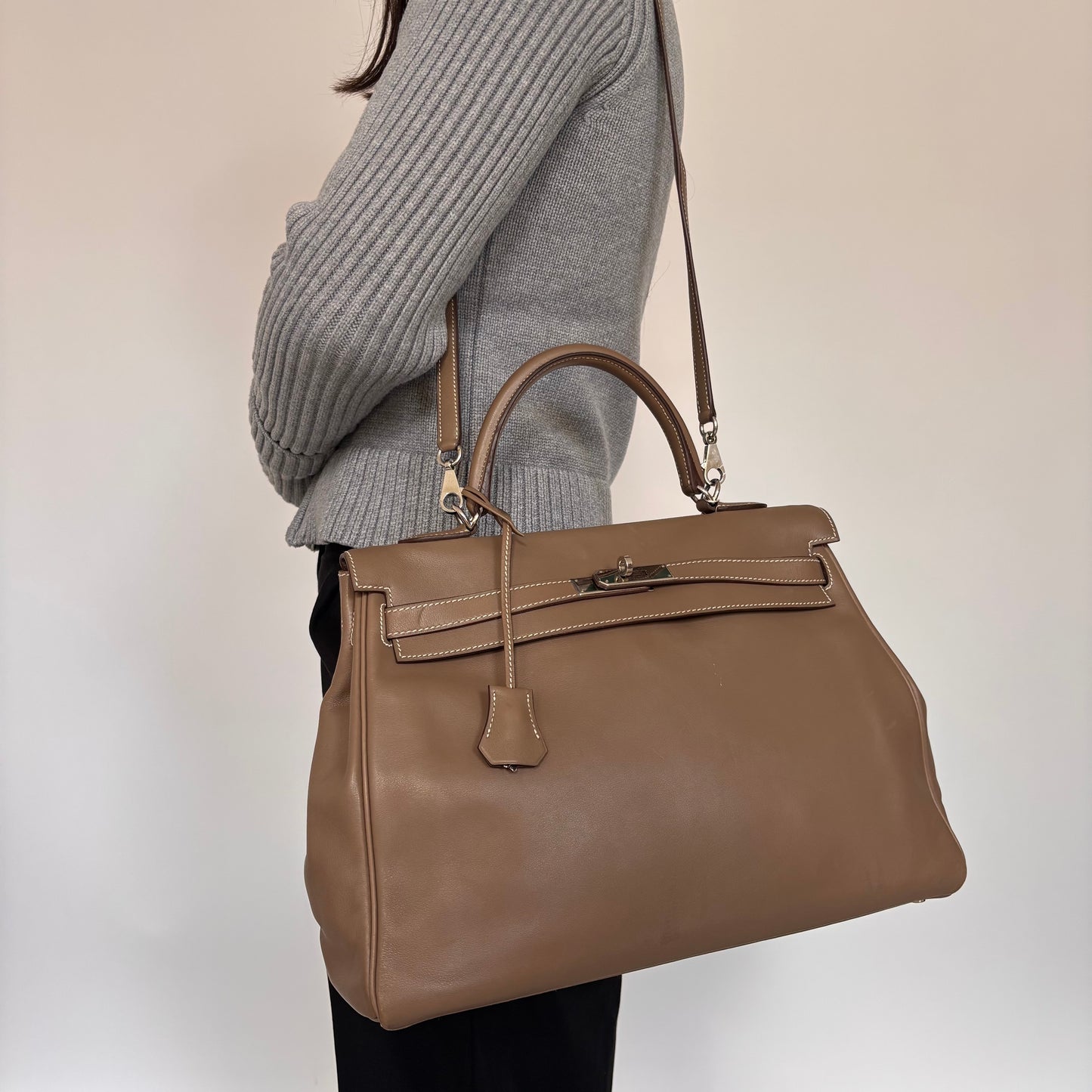 Hermes Kelly 35 Etoupe Swift PHW 2000