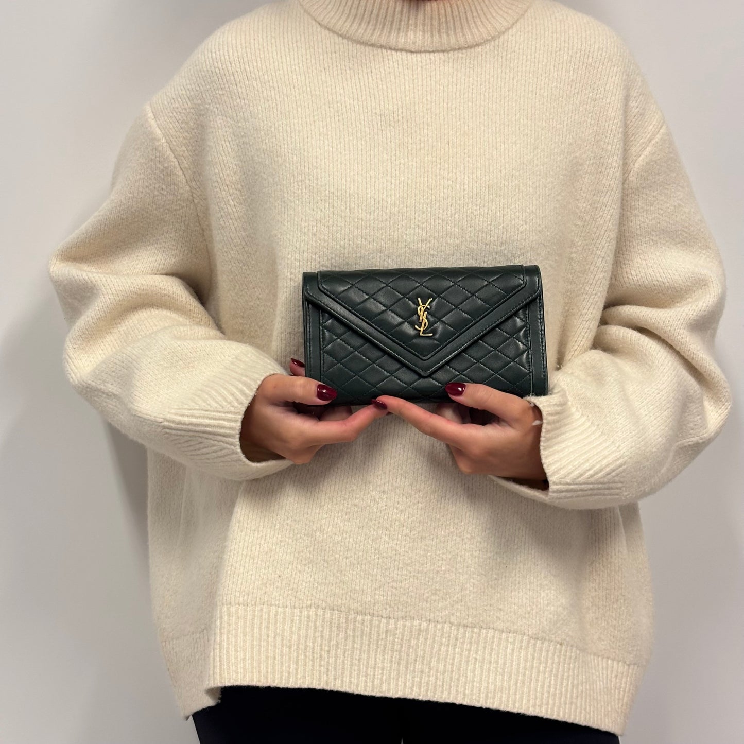 Saint Laurent Gaby Envelope Wallet Green Lambskin 2022