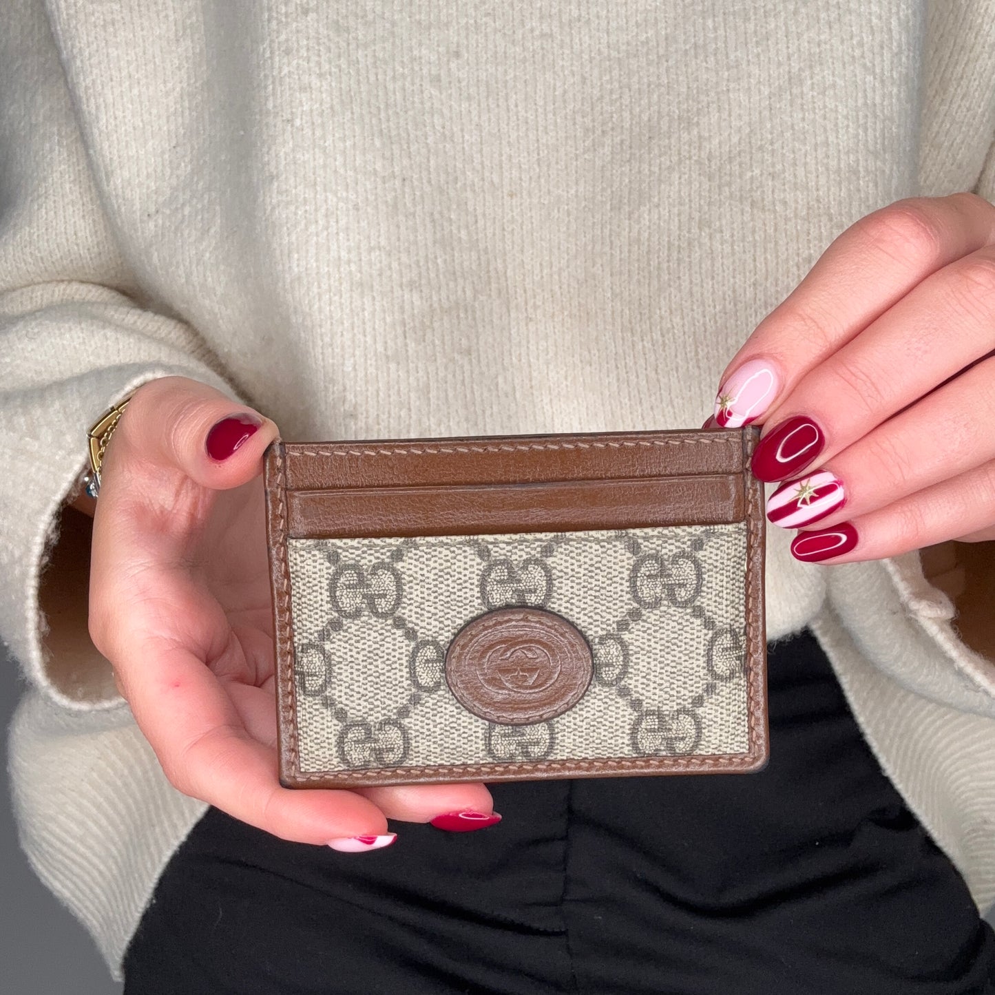 Gucci GG Supreme Card Holder Brown