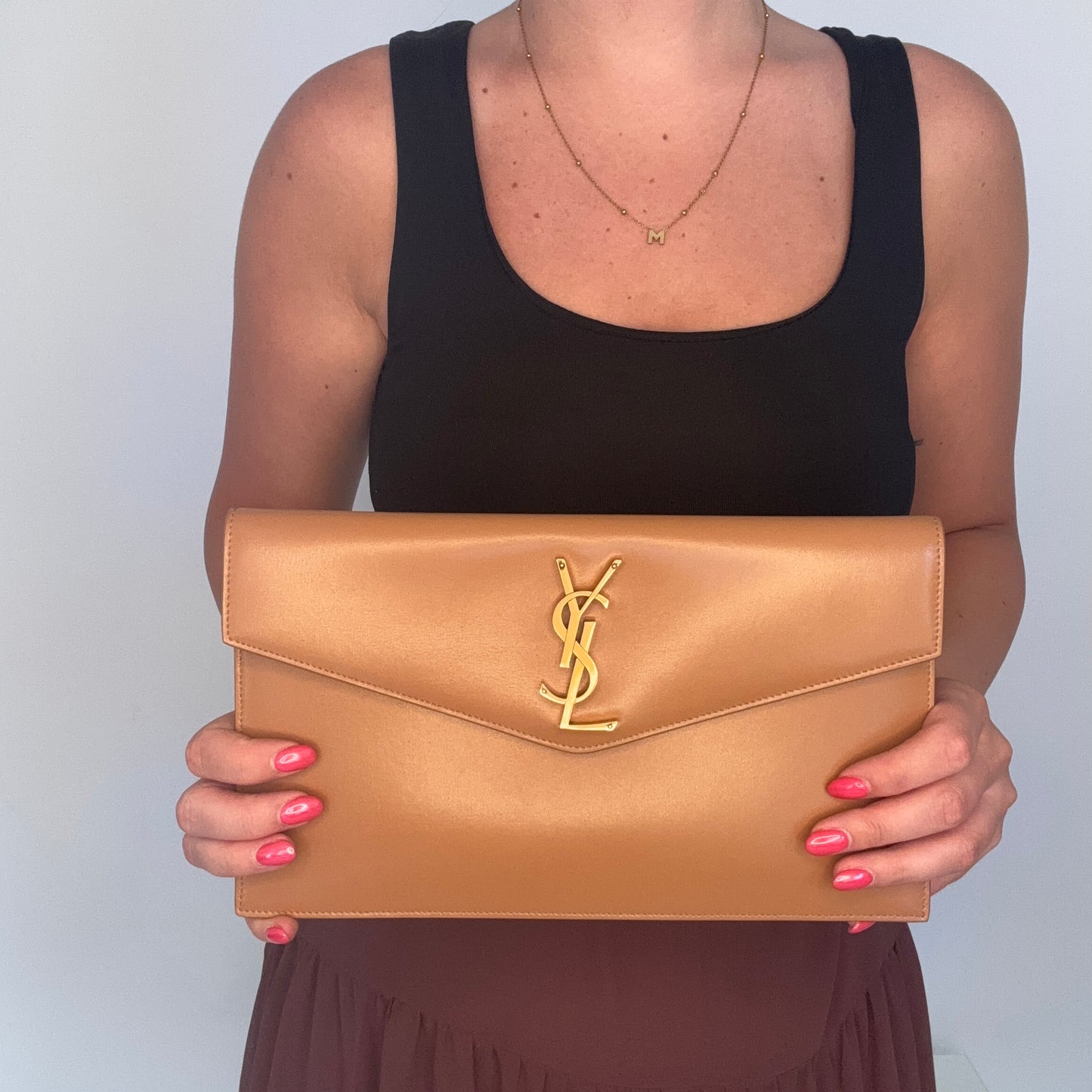 Saint Laurent Uptown Pouch Camel Smooth Leather GHW
