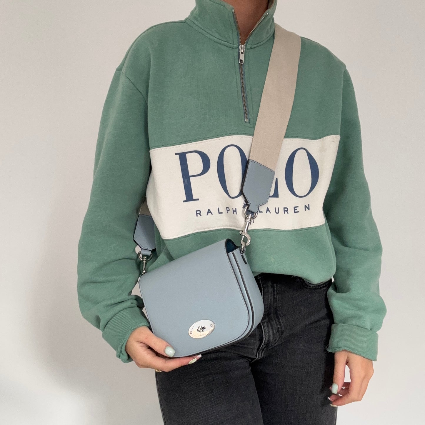 Mulberry Darley Satchel Small with Sports Strap Pale Blue