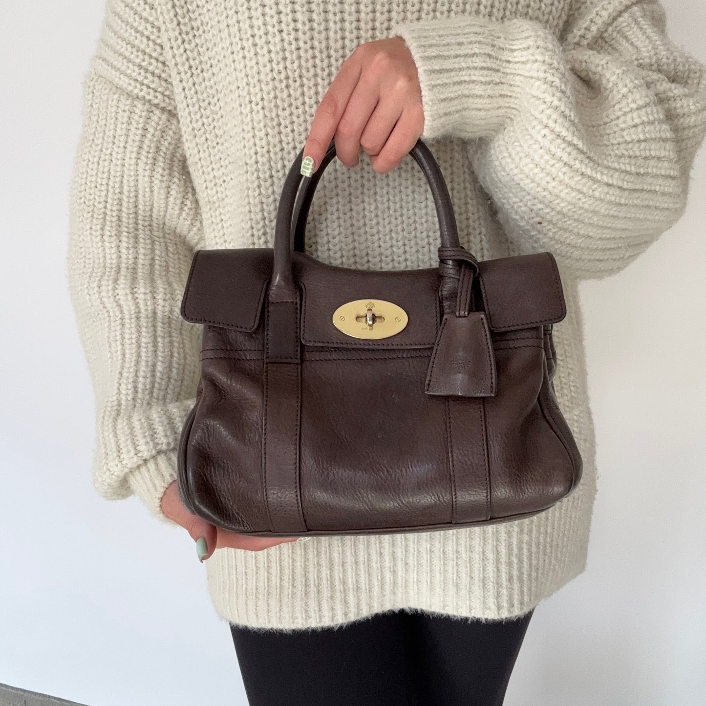 Mulberry Bayswater Satchel with Strap Dark Brown Leather