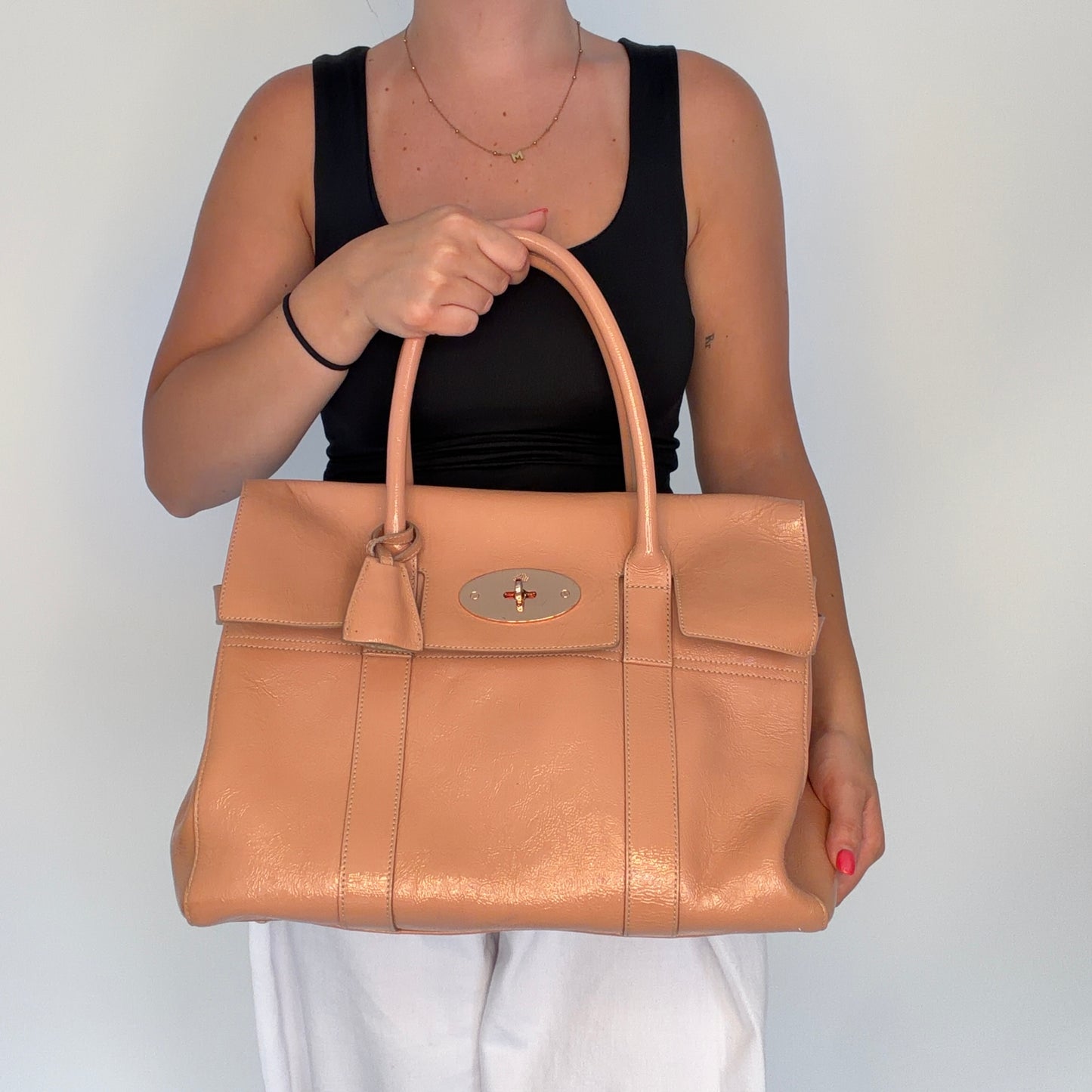 Mulberry Bayswater Wrinkled Patent Plaster With Rose Gold Hardware