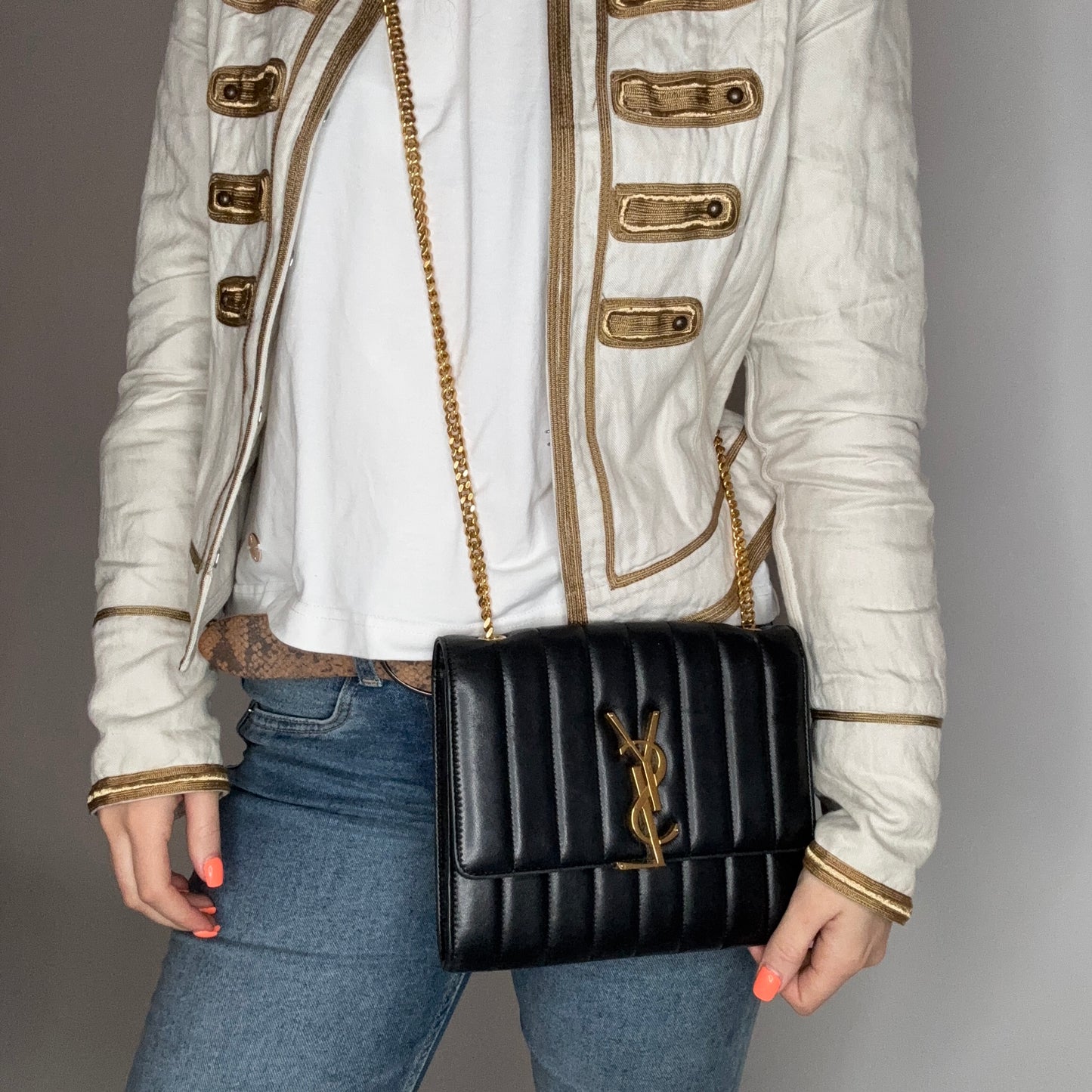 Saint Laurent Vicky Small Quilted Wallet On Chain Black