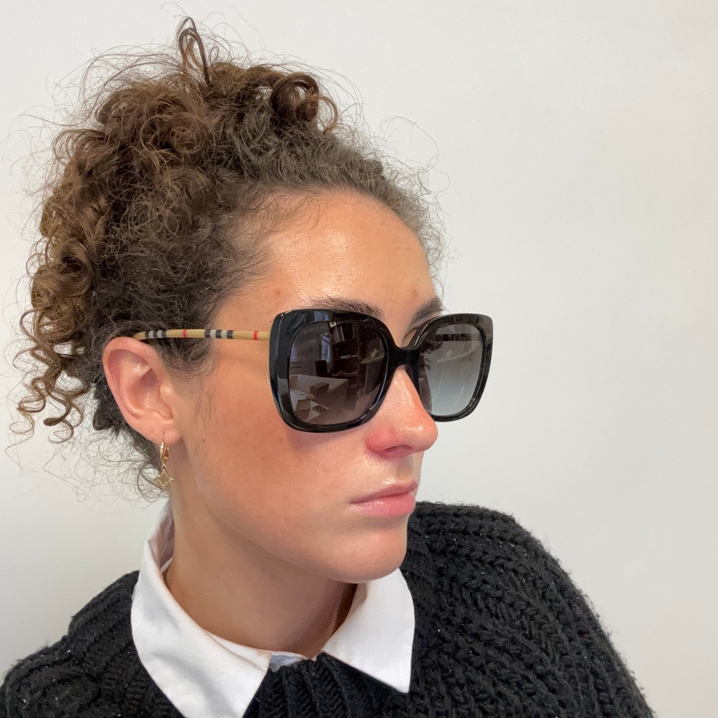 Burberry Square Lens Heritage Check Arm Sunglasses 3853/8G