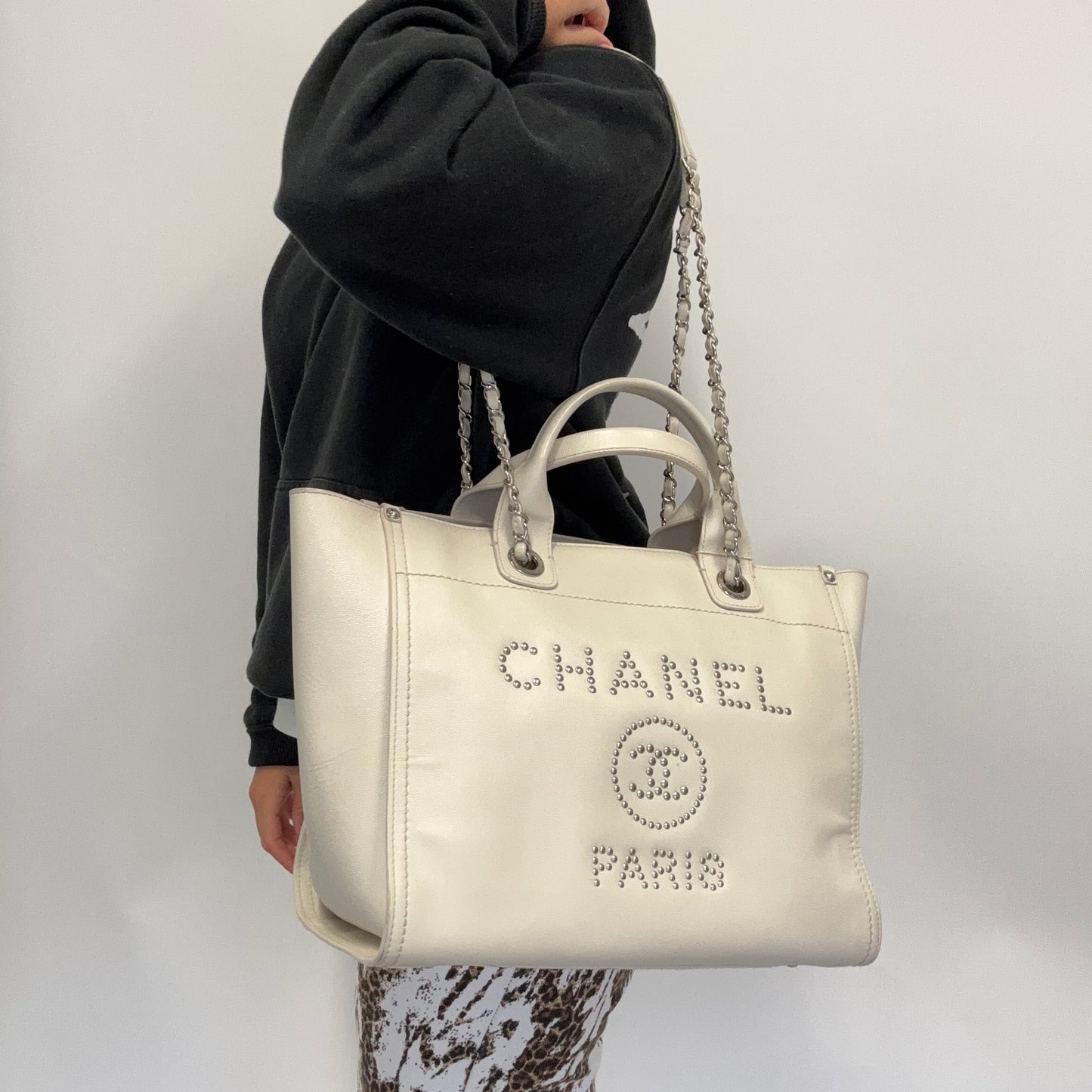 Chanel Deauville Tote Bag Small Cream Caviar 2018