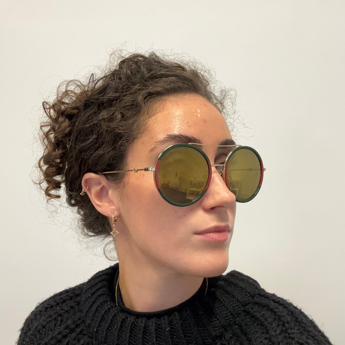 Gucci Round Lens Web Detail Bee Sunglasses