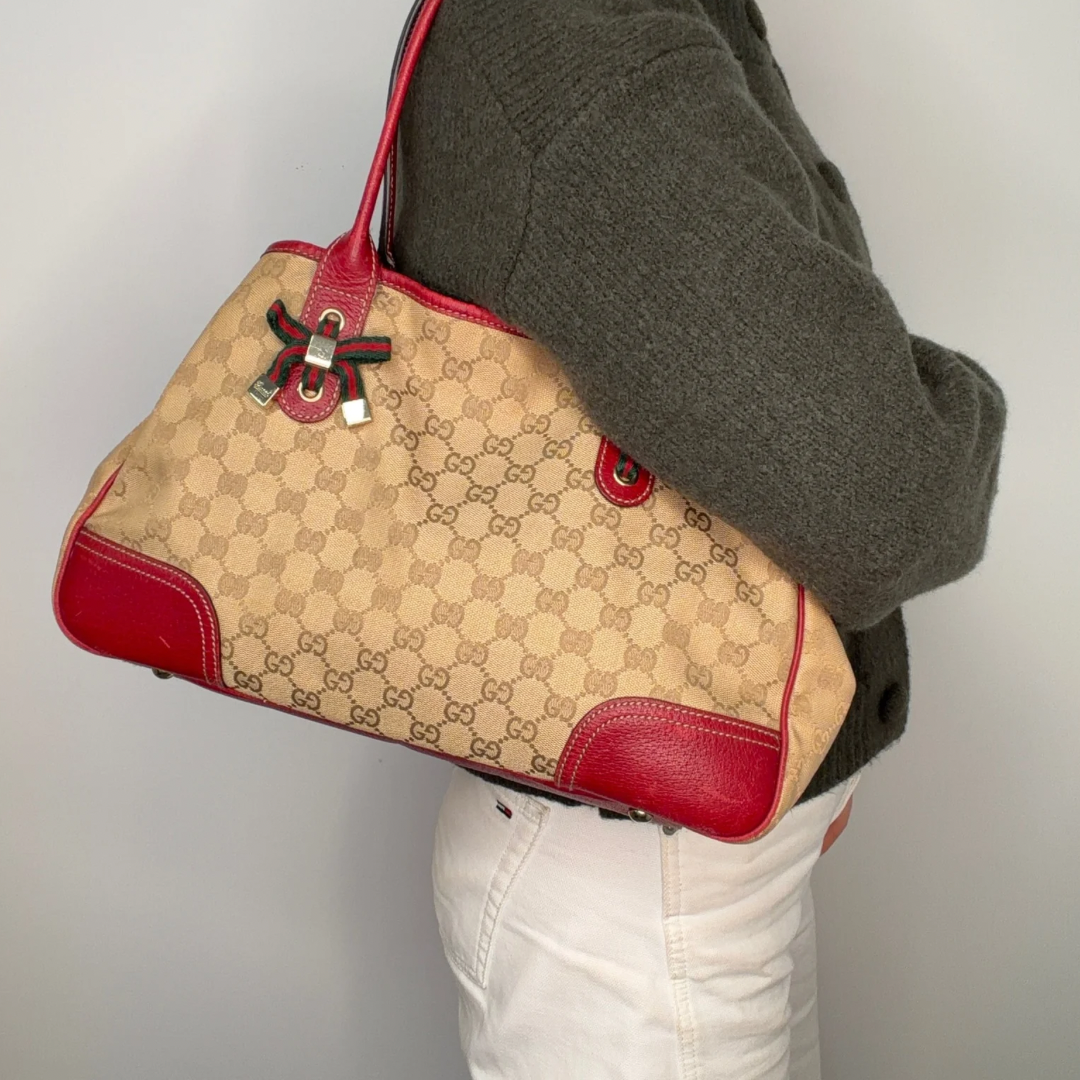 Gucci Princy Tote GG Canvas and Red Leather