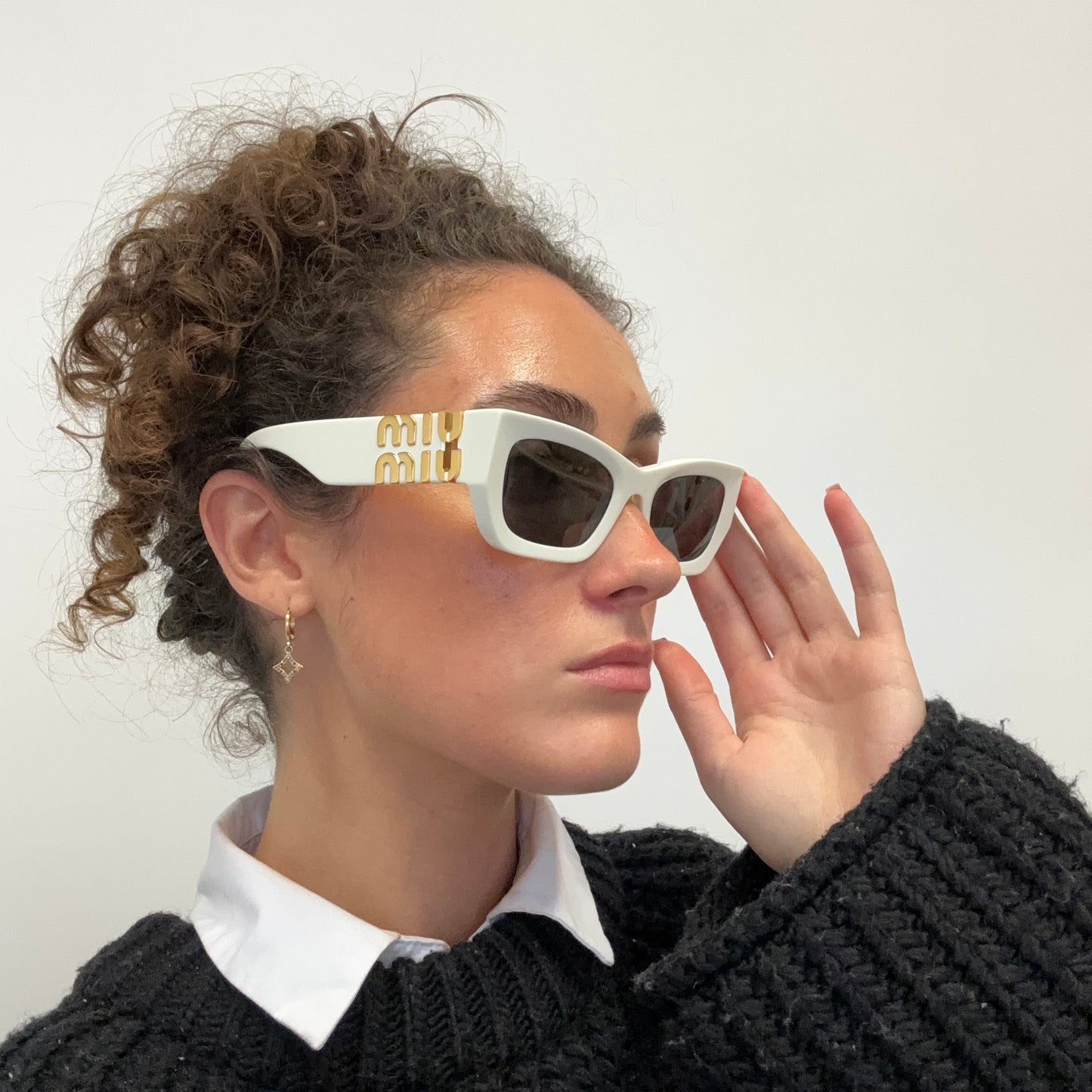 Miu Miu Monogram White Fram Slim Sunglasses