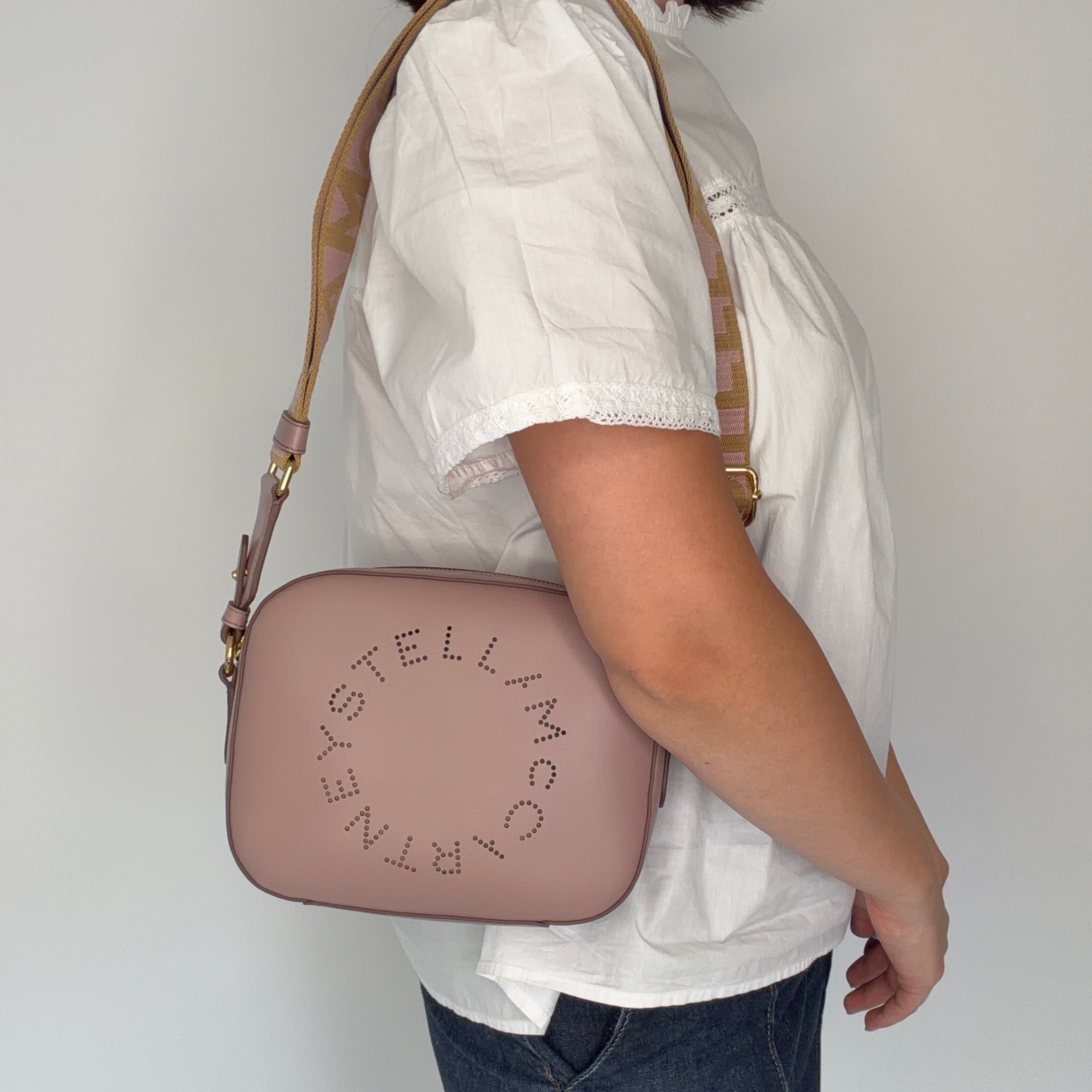 Stella McCartney Logo Camera Bag Lavender Faux Leather – Gold