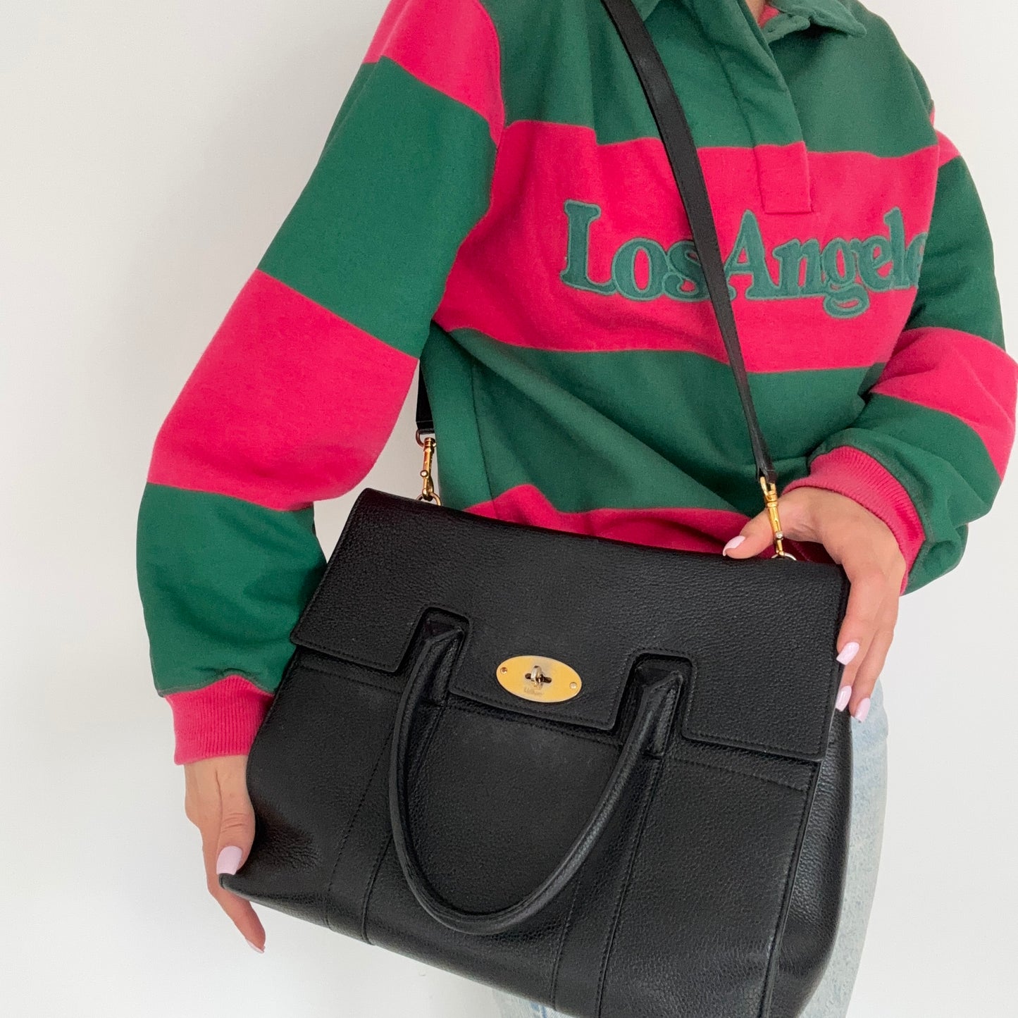 Mulberry Bayswater Satchel With Strap Black Grained Leather GH