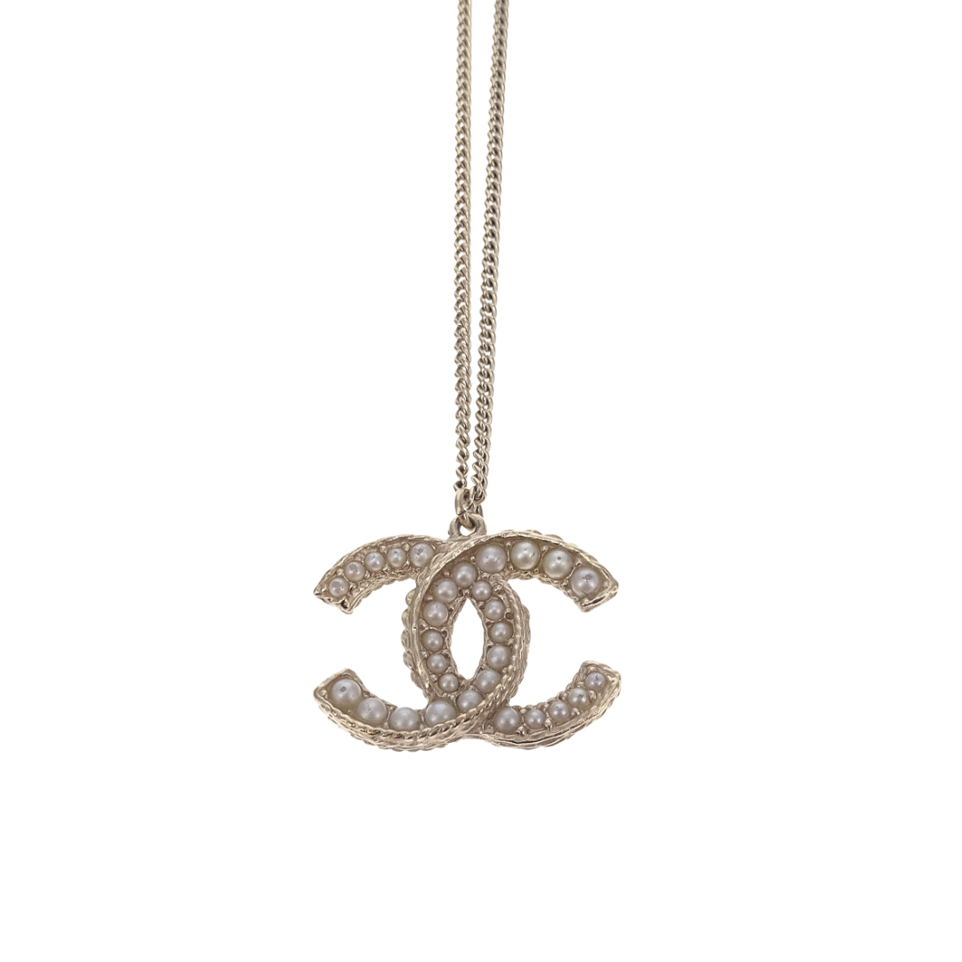 Chanel Pale Goldtone Pearl CC Necklace 2016