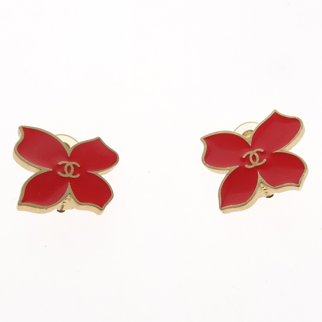 Chanel Clip On Earrings Butterfly Shape Orange Enamel/Goldtone 2002