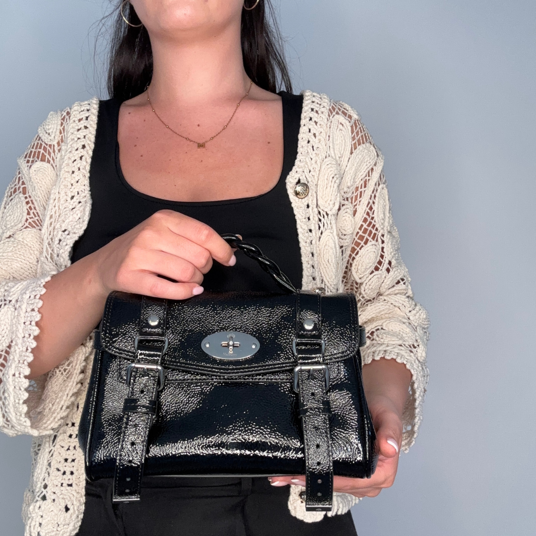 Mulberry Alexa Mini Black Spongy Patent Leather New Model