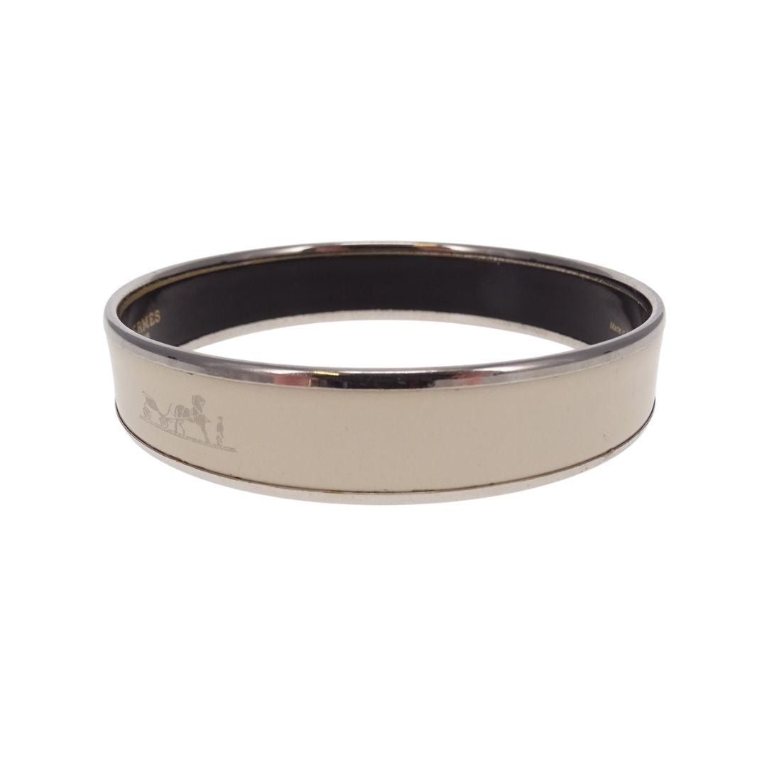 Hermes Printed Enamel Bangle Wide Ivory Small