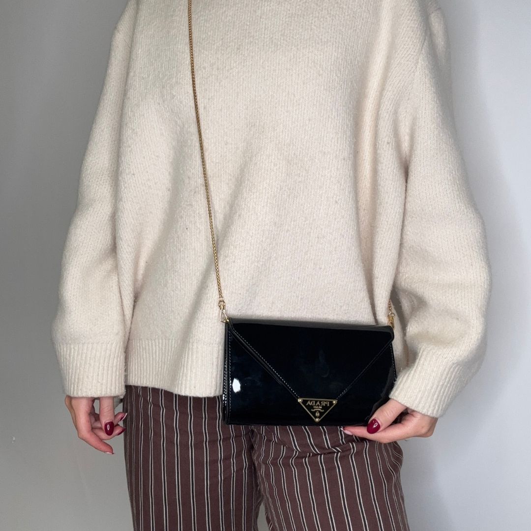 Prada Envelope Wallet on Chain Black Patent GHW